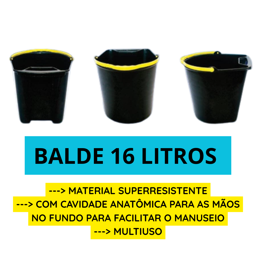 Balde Preto 16 Litros com alça amarela - ...