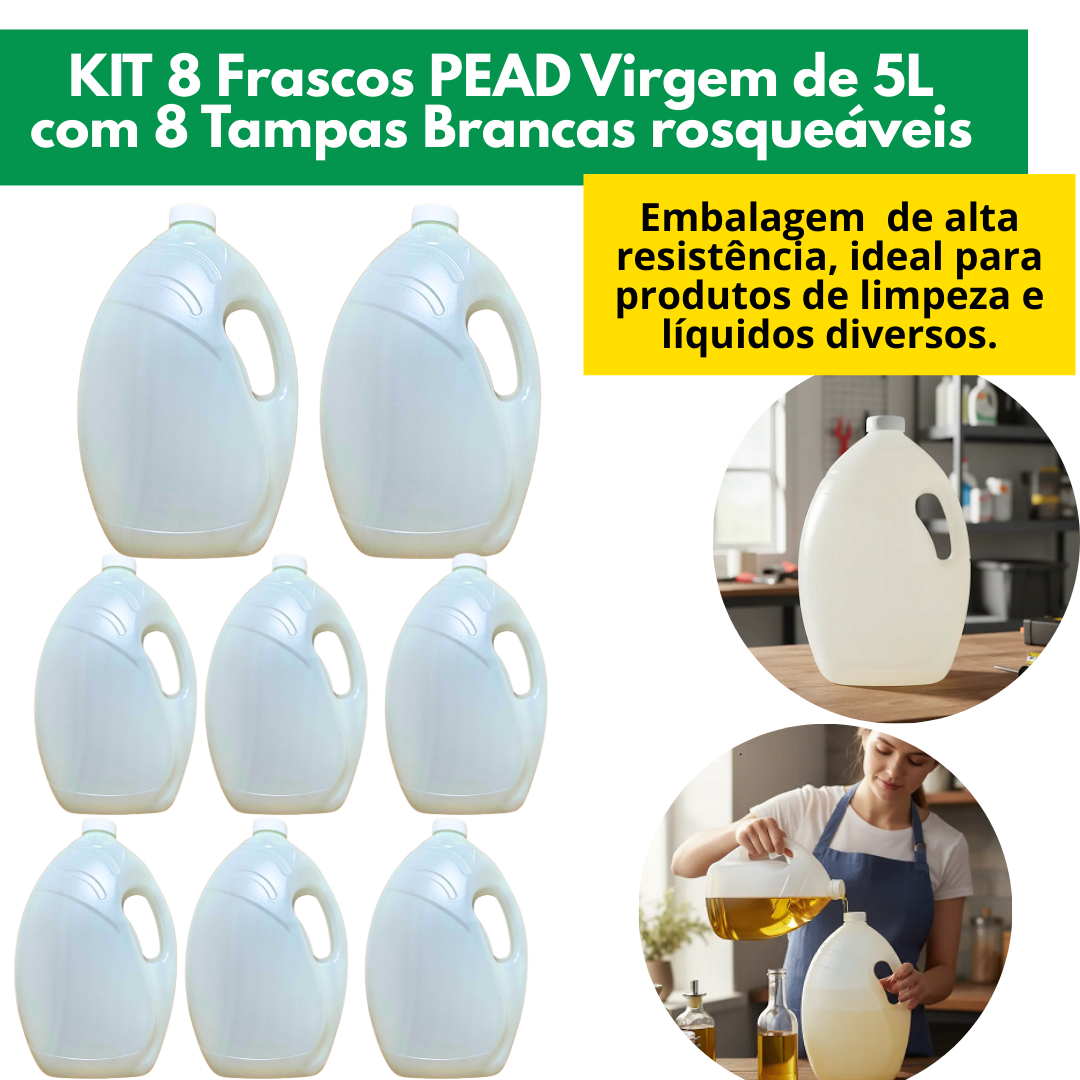 8 Embalagens, Frascos, Galão 5 L Virgem -...