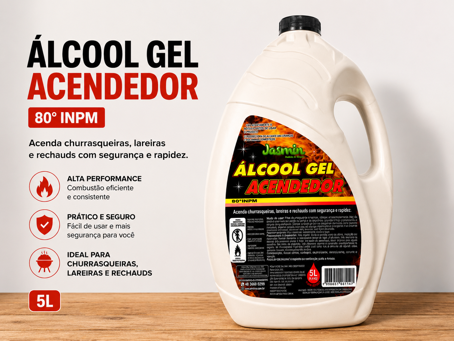 Álcool Gel Acendedor Jasmin 5LT - 80ºINPM