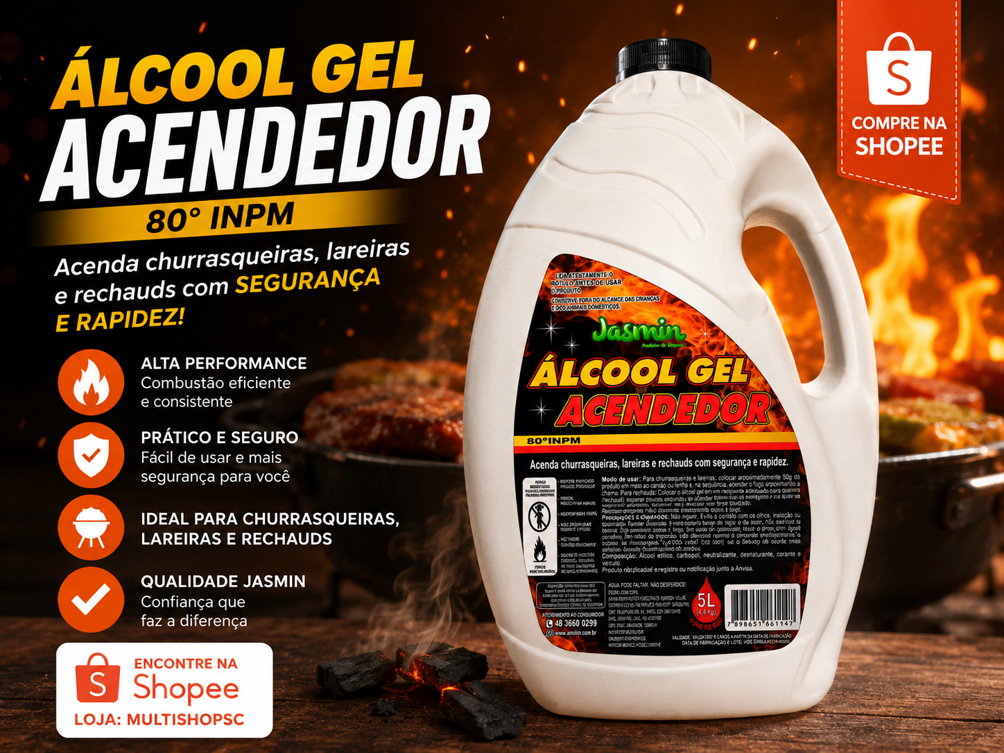 Álcool Gel Acendedor Jasmin 5LT - 80ºINPM