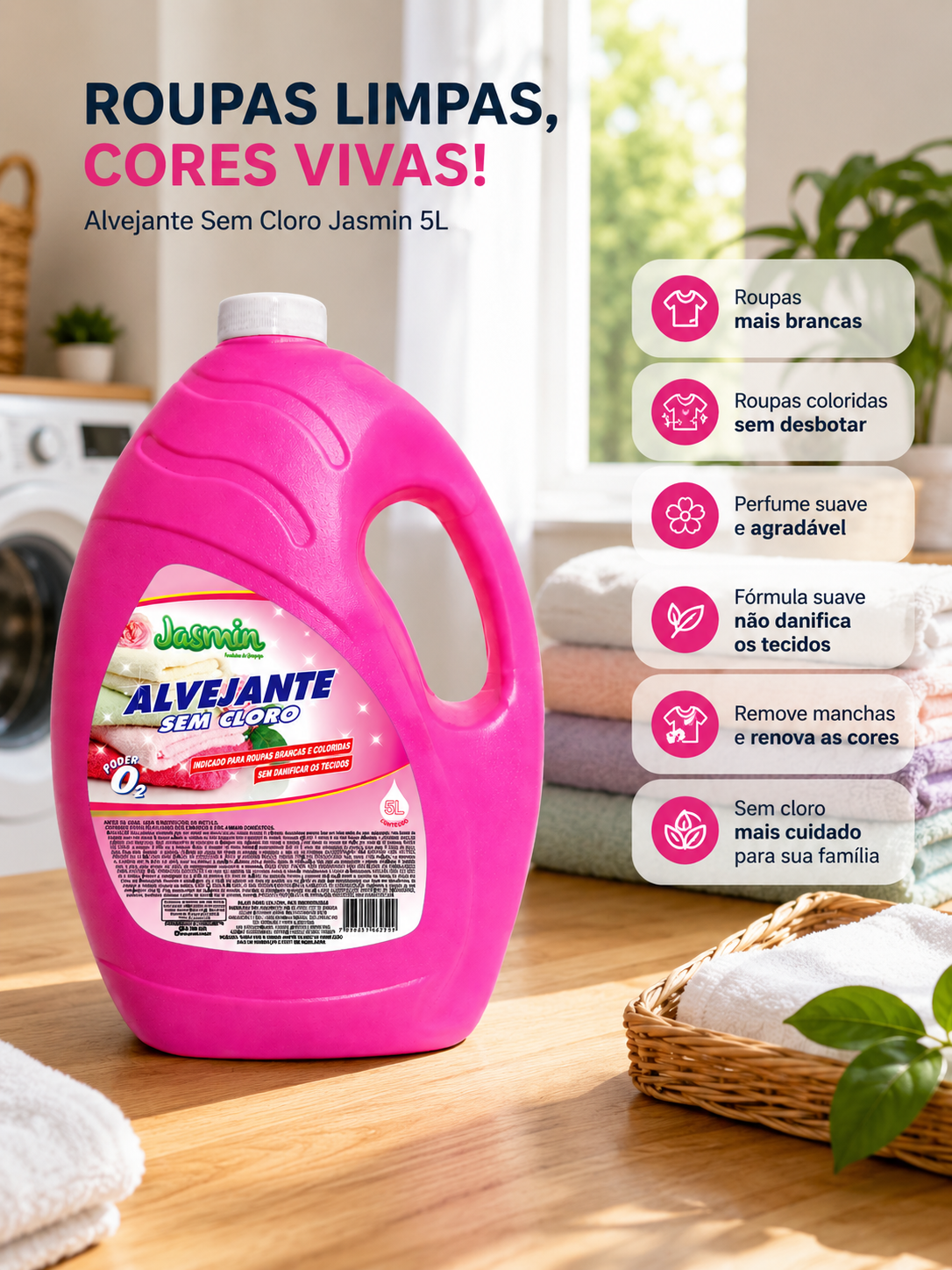 Alvejante sem Cloro Jasmin 5LT - Clareia ...
