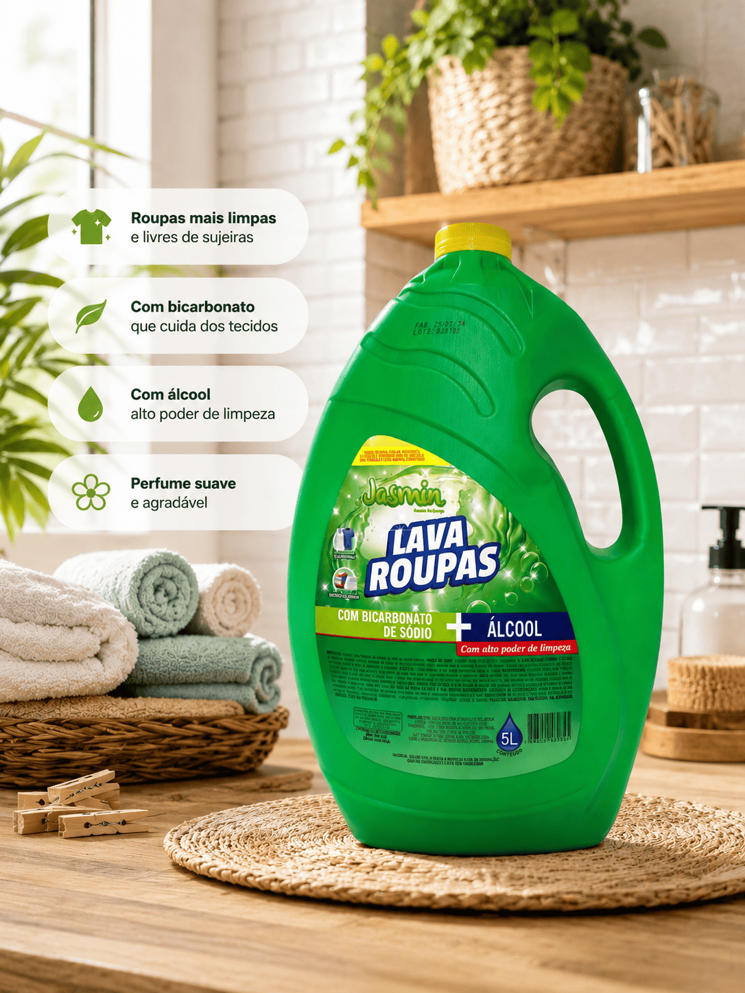 Lava Roupas com Bicarbonato de Sódio Jasm...
